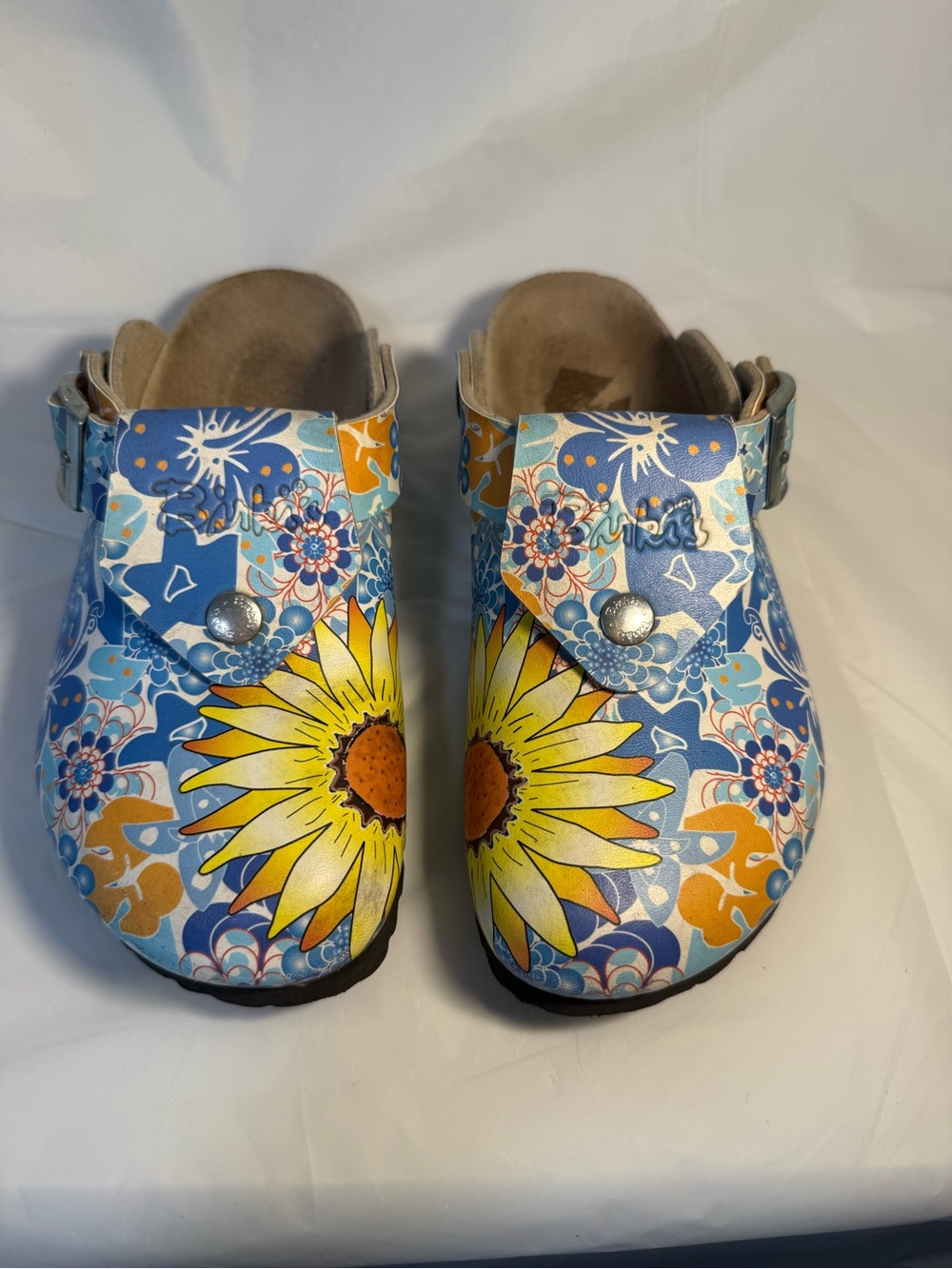 Sunflower Print Slip-On Clogs - Blue & Yellow